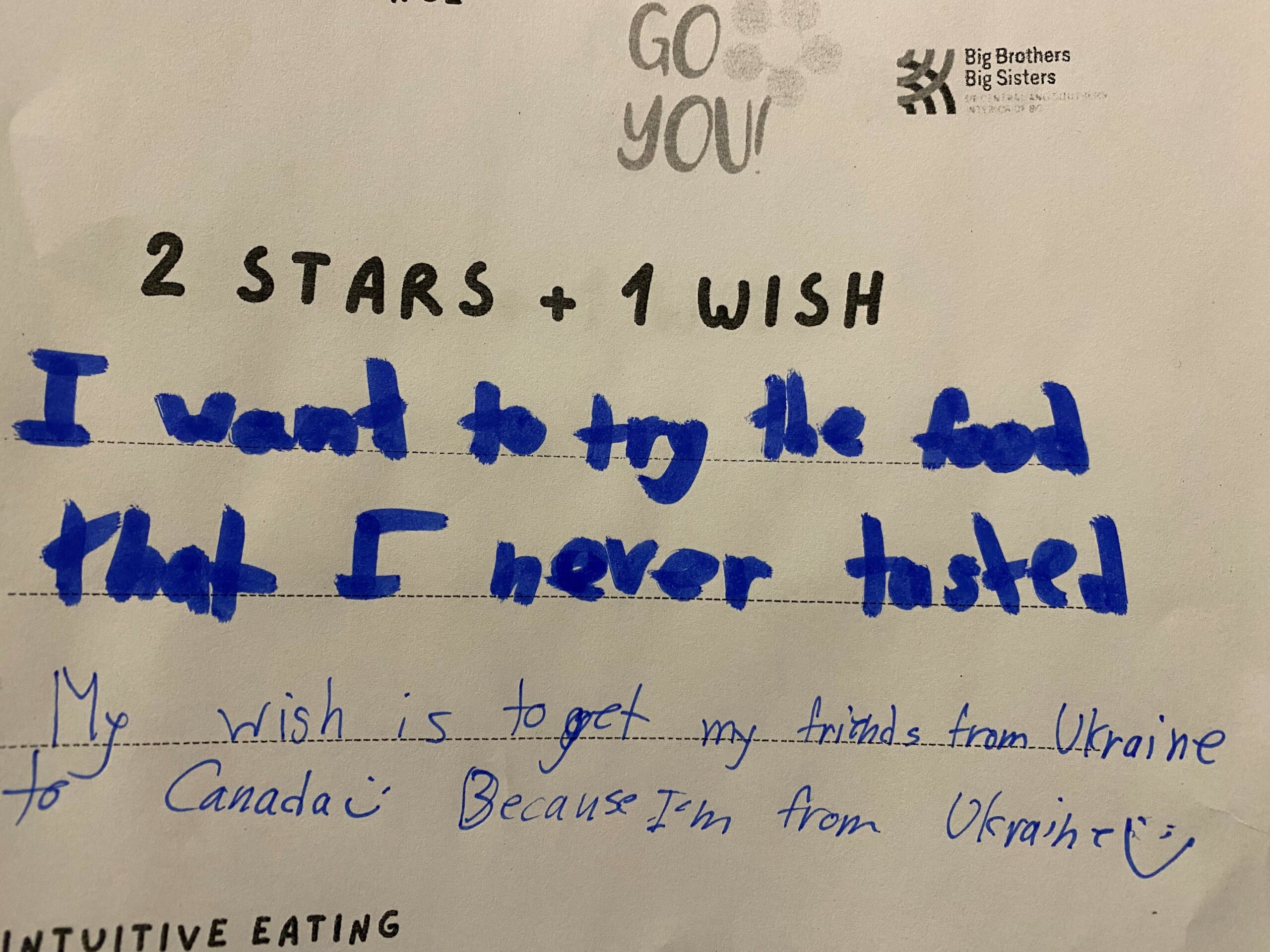 2 Stars + 1 Wish: ★ I want to try the food that I never tasted ♥ My wish is to get my friends from Ukraine to Canada because I am from Ukraine